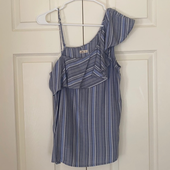Hollister One Shoulder Blue Striped Top Size M. - Picture 1 of 2